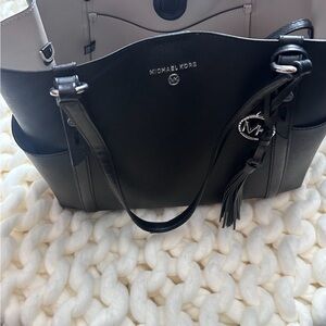 Michael Kors Black Tote with Structured Shape and Silver Accents